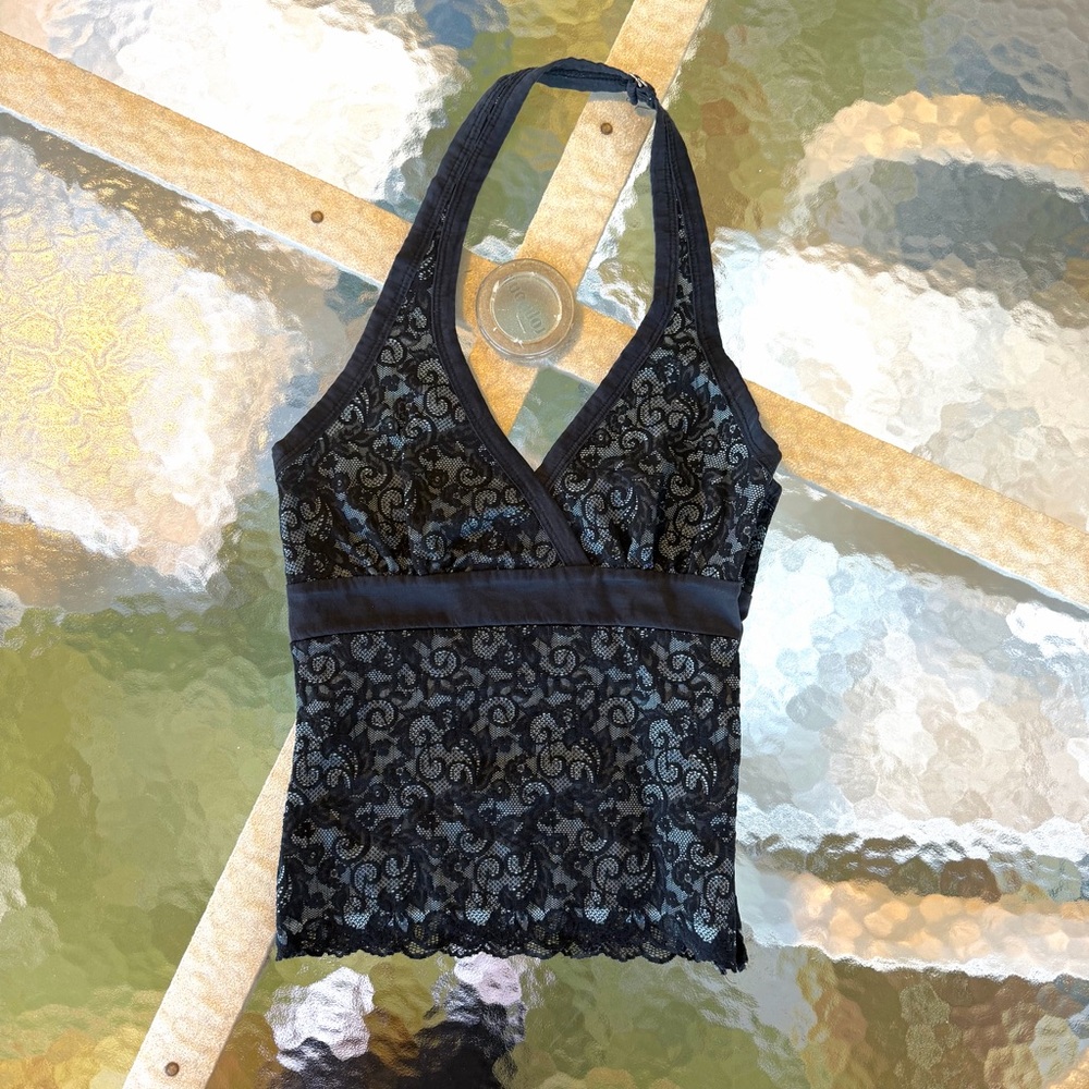 Bebe Black Lace Halter Top